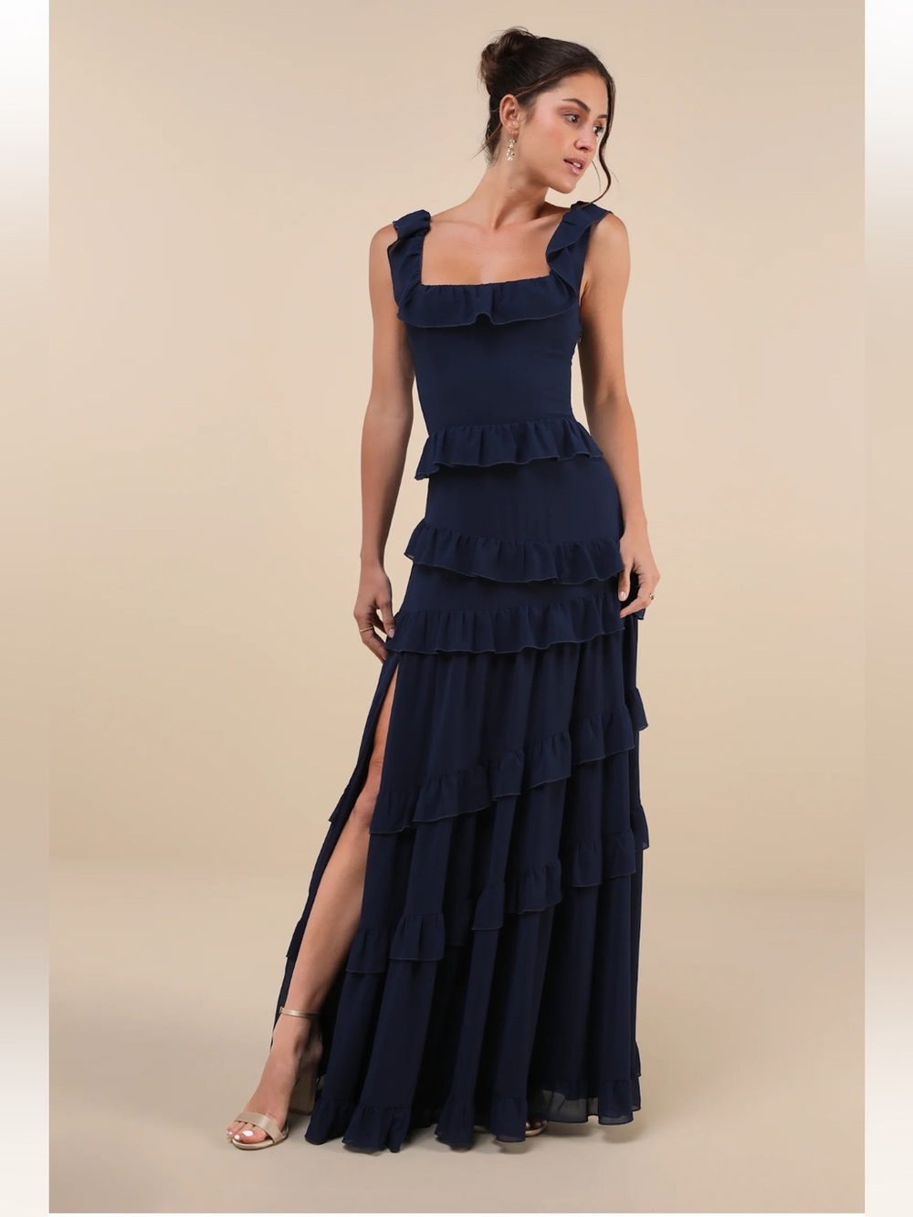 Lulus Compelling Romantic Dark Blue Ruffled Tiered Maxi Dress - Size XXS